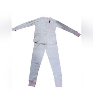 La Vie en Rose Women's M Thermal Pajamas 2PC Pink Waffle Knit Snowflake Fair